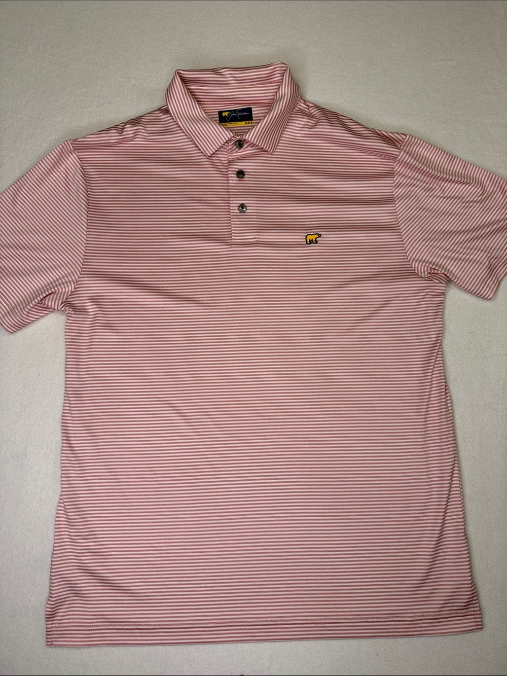 Jack Nicklaus Men’s Pink and White Striped Golf Polo